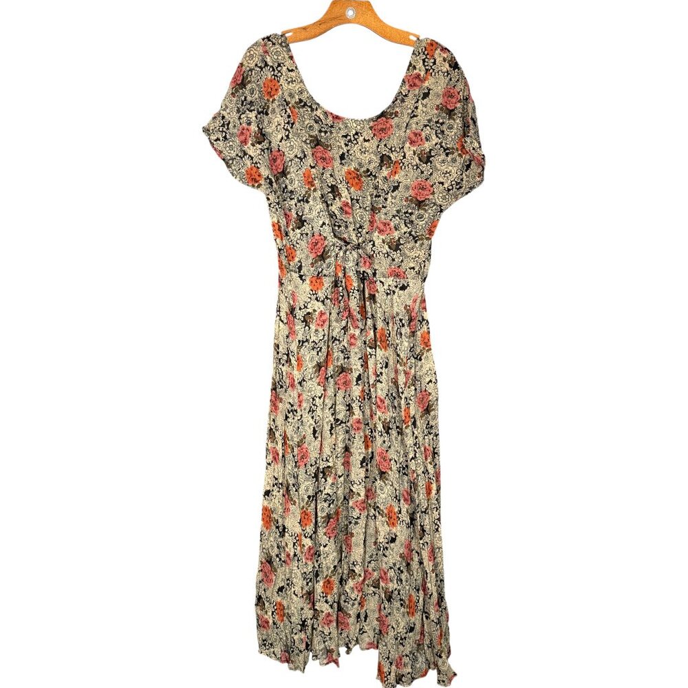 Vintage Floral Midi Dress Retro Roses Rockabilly L - Picture 4 of 8